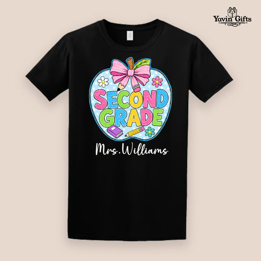 Teacher Bow & Apple Grades (Pre-K to 5th) Personalized name