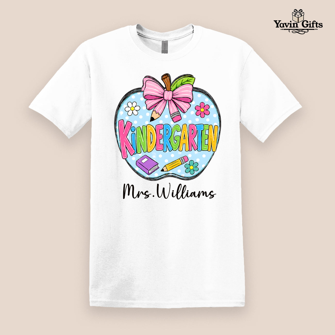 Teacher Bow & Apple Grades (Pre-K to 5th) Personalized name